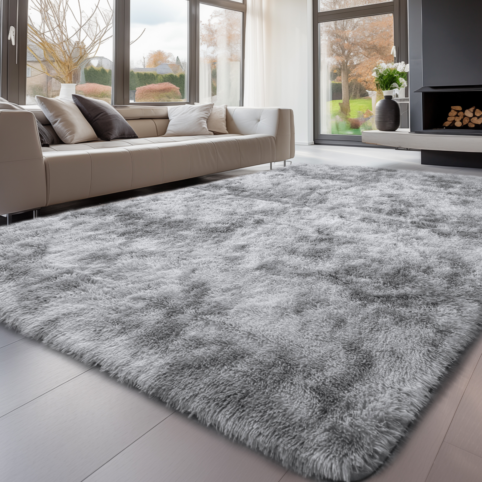 Sour Lemon Rugs Living Room, Grey Area Rugs for Bedroom, Washable Anti Slip Extra Large Shaggy Soft Rug Fluffy Modern Floor Carpets Mat Beside Rugs for Kids Living Room