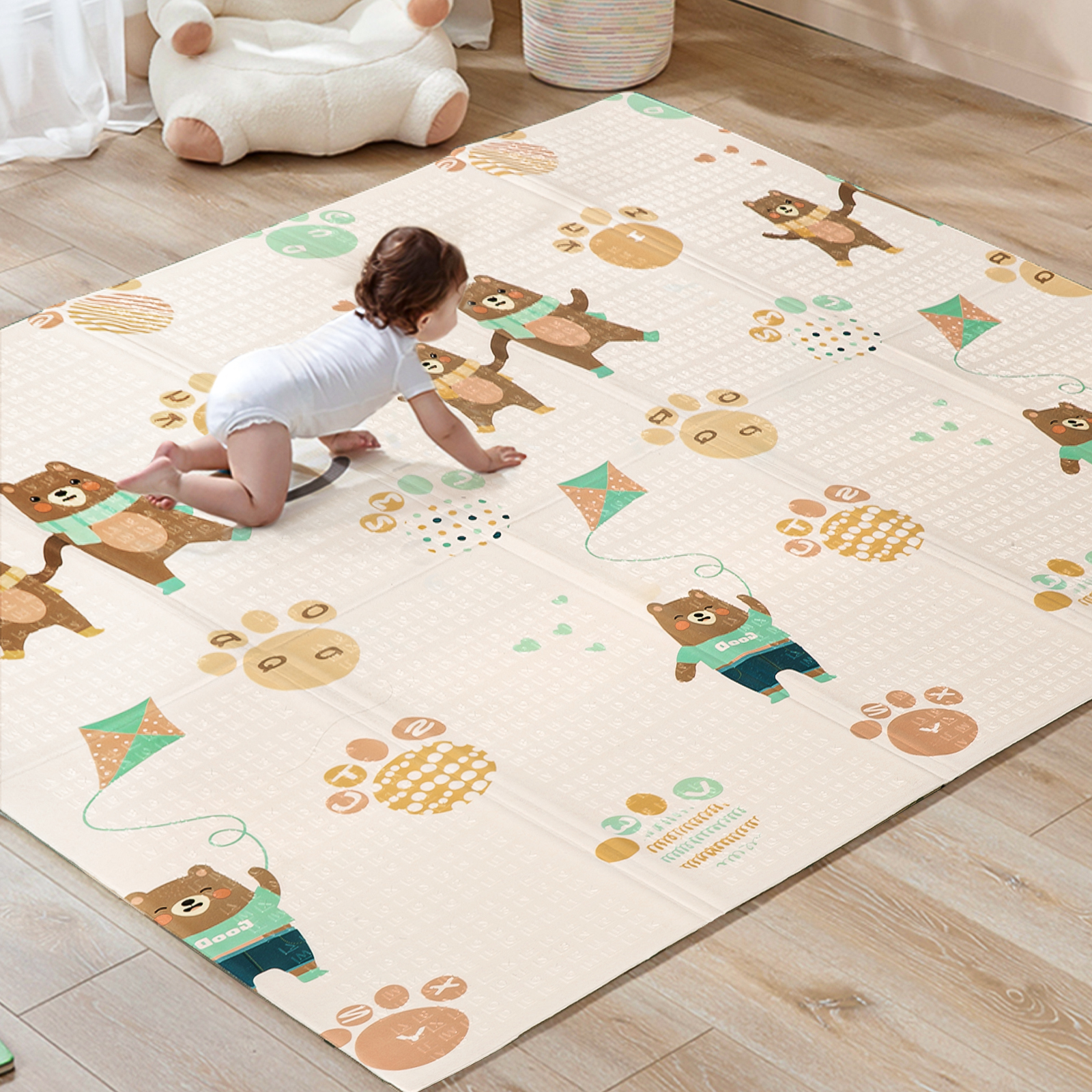 Sour Lemon 200x180cm Folding Wildlife Mat, Thick Padded Baby Crawl Mat, Baby Play Mat, Foldable Kids Playmat, Large Baby Activity Play Mat, Non-Slip, Waterproof, Double-Sided Playpen Mat