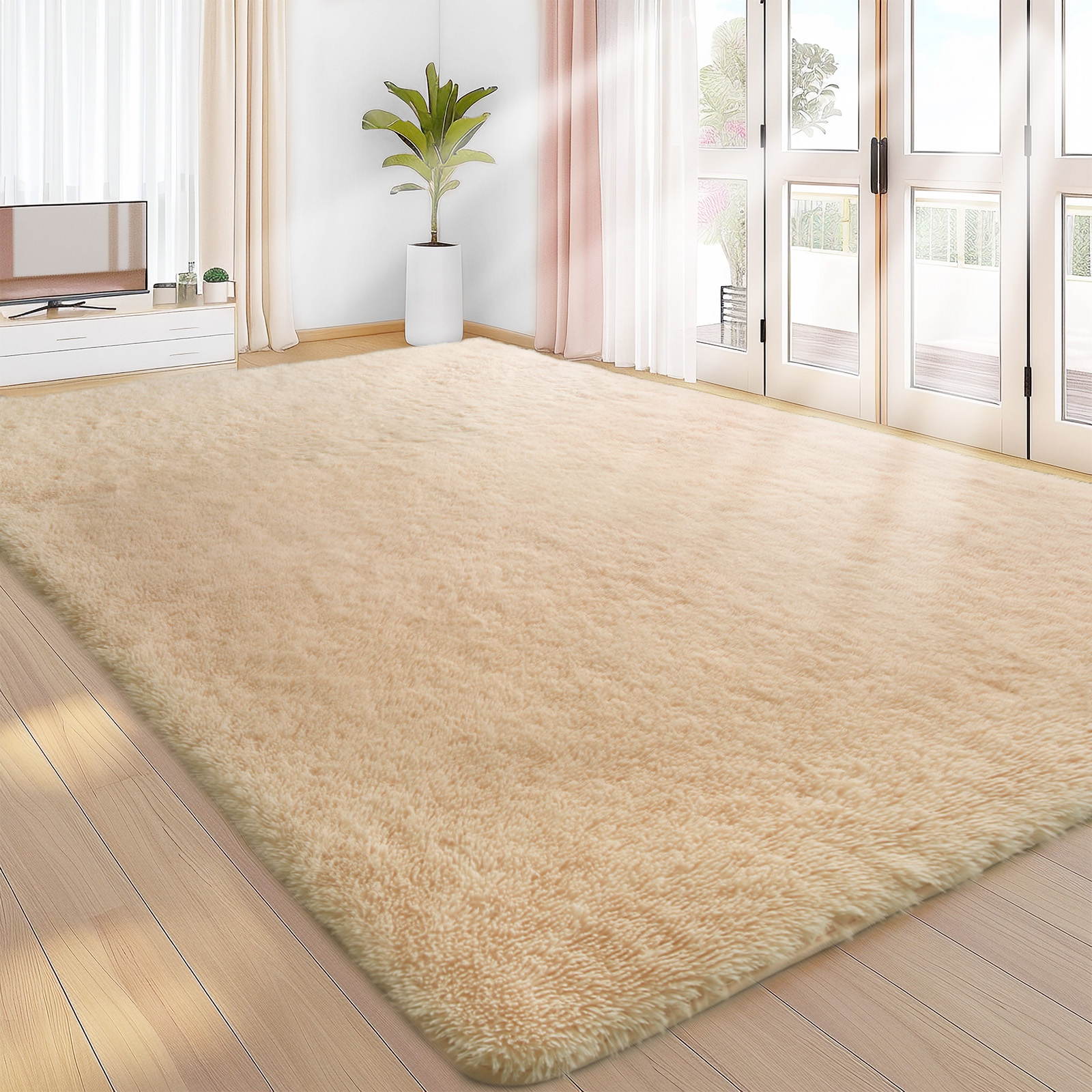 Sour Lemon Rugs Living Room, Beige Area Rugs for Bedroom, Washable Anti Slip Extra Large Shaggy Soft Rug Fluffy Modern Floor Carpets Mat Beside Rugs for Kids Living Room