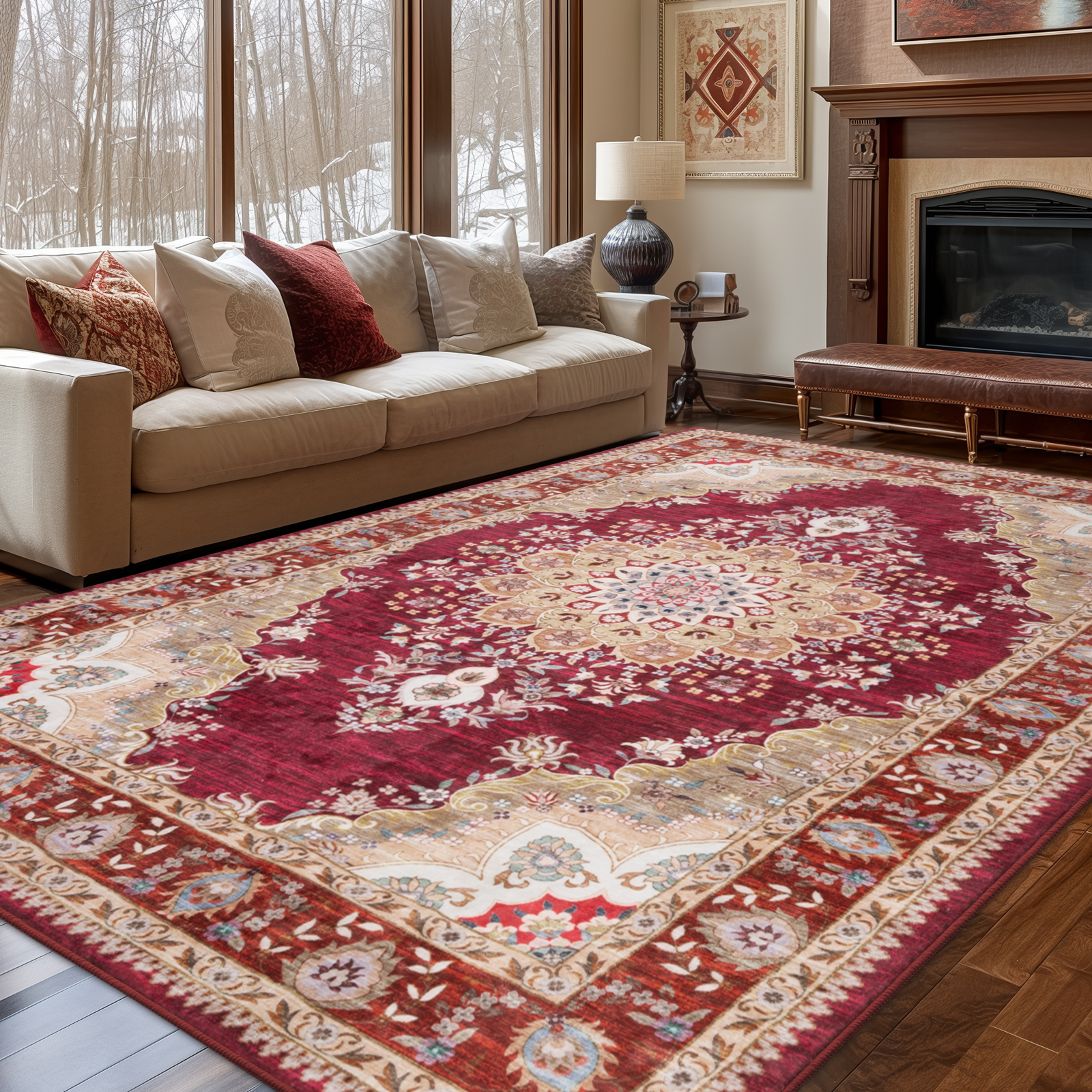 Sour Lemon Rugs Living Room Large – Machine Washable Rug – Area Rugs for Bedroom – Large Boho Rug Vintage Rugs Anti Slip Fluffy Carpet for Living Room, Bedroom