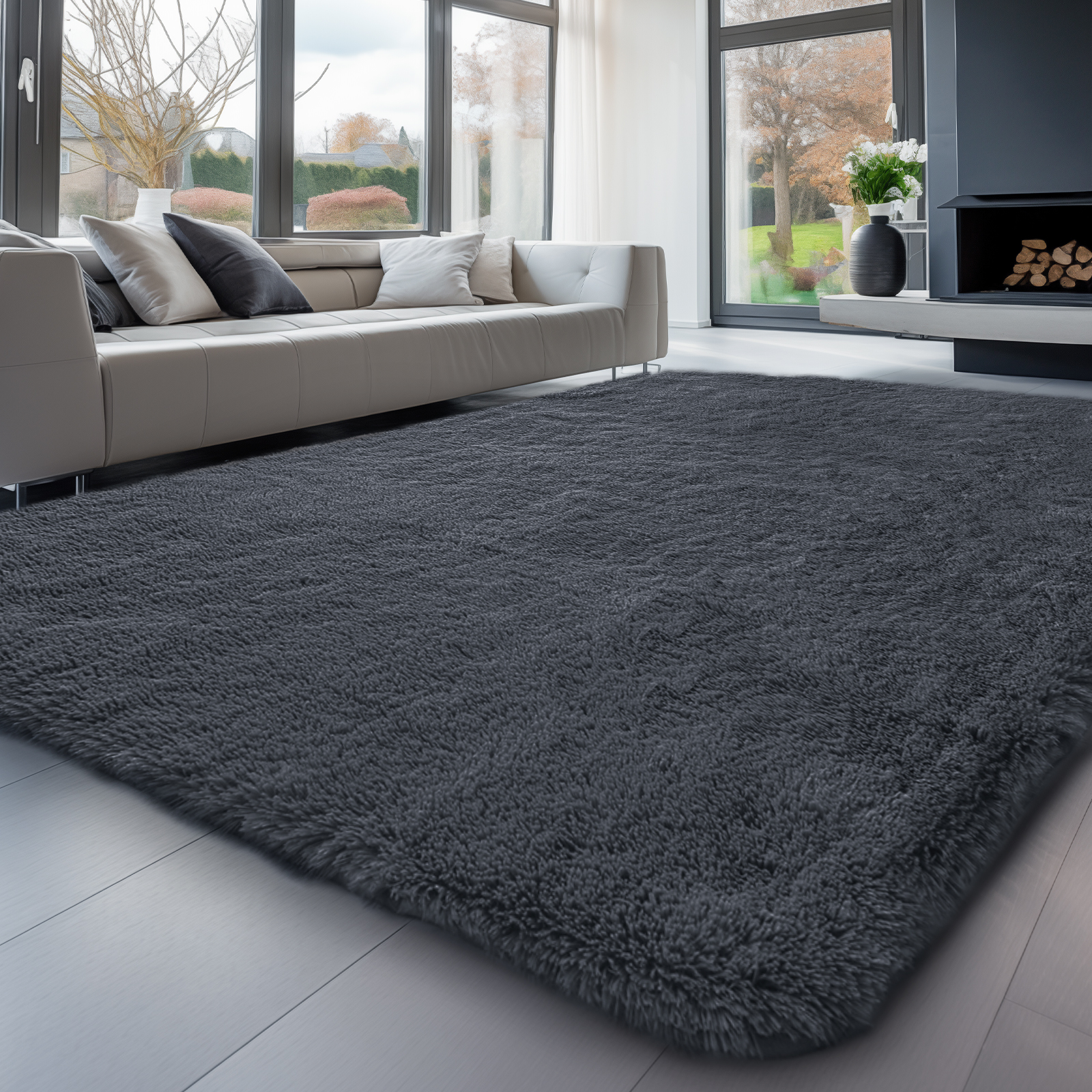 Sour Lemon Rugs Living Room, Grey Area Rugs for Bedroom, Washable Anti Slip Extra Large Shaggy Soft Rug Fluffy Modern Floor Carpets Mat Beside Rugs for Kids Living Room