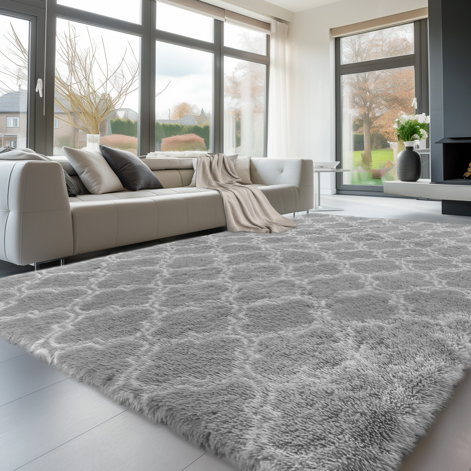 Sour Lemon Rugs Living Room, Grey Area Rugs for Bedroom, Washable Anti Slip Extra Large Shaggy Soft Rug Fluffy Modern Floor Carpets Mat Beside Rugs for Kids Living Room