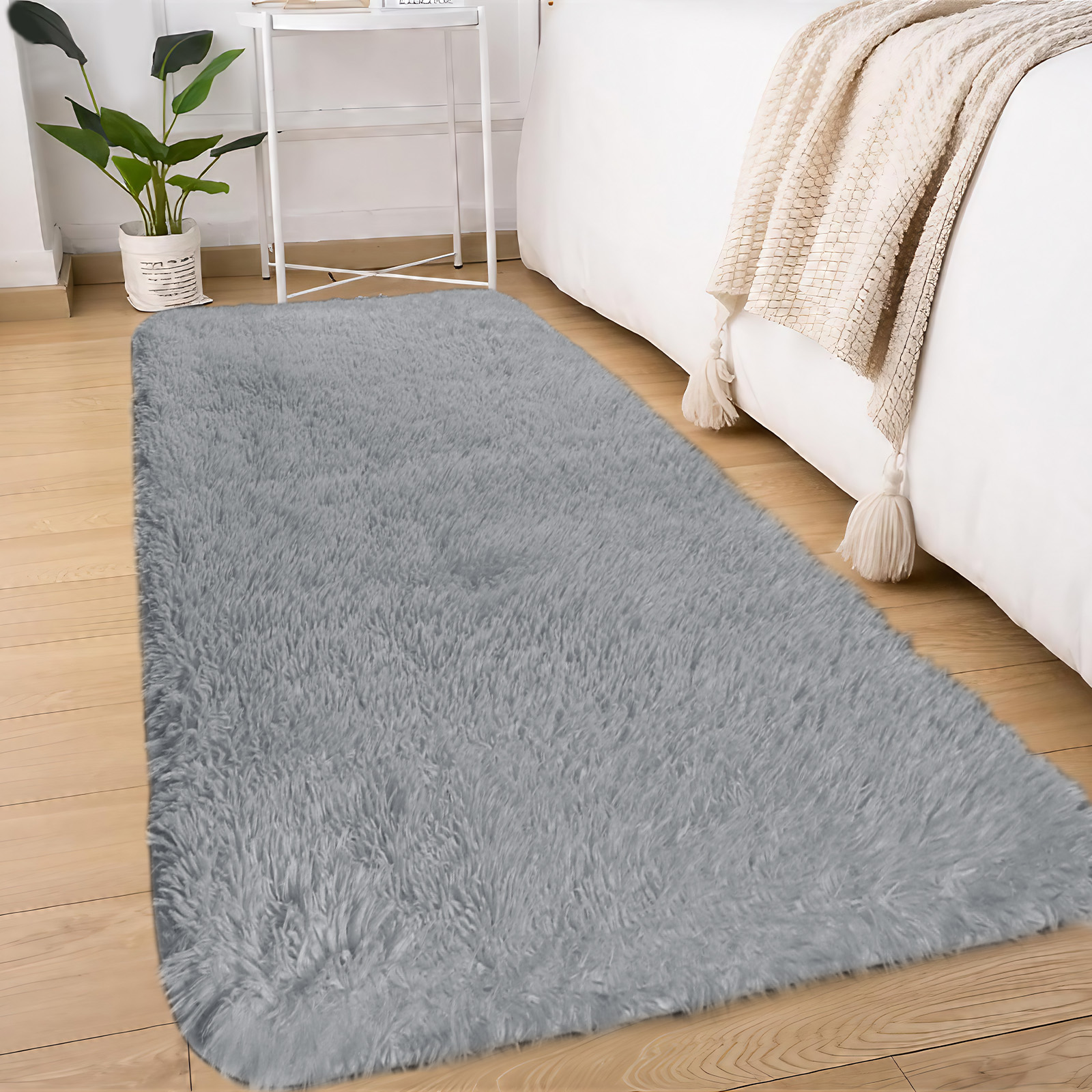 Sour Lemon Rugs Living Room, Grey Runner rug for Bedroom, Washable Anti Slip Fluffy Rug Shaggy Soft Modern Floor Carpets Mat Beside Rugs for Kids Hallway Living Room