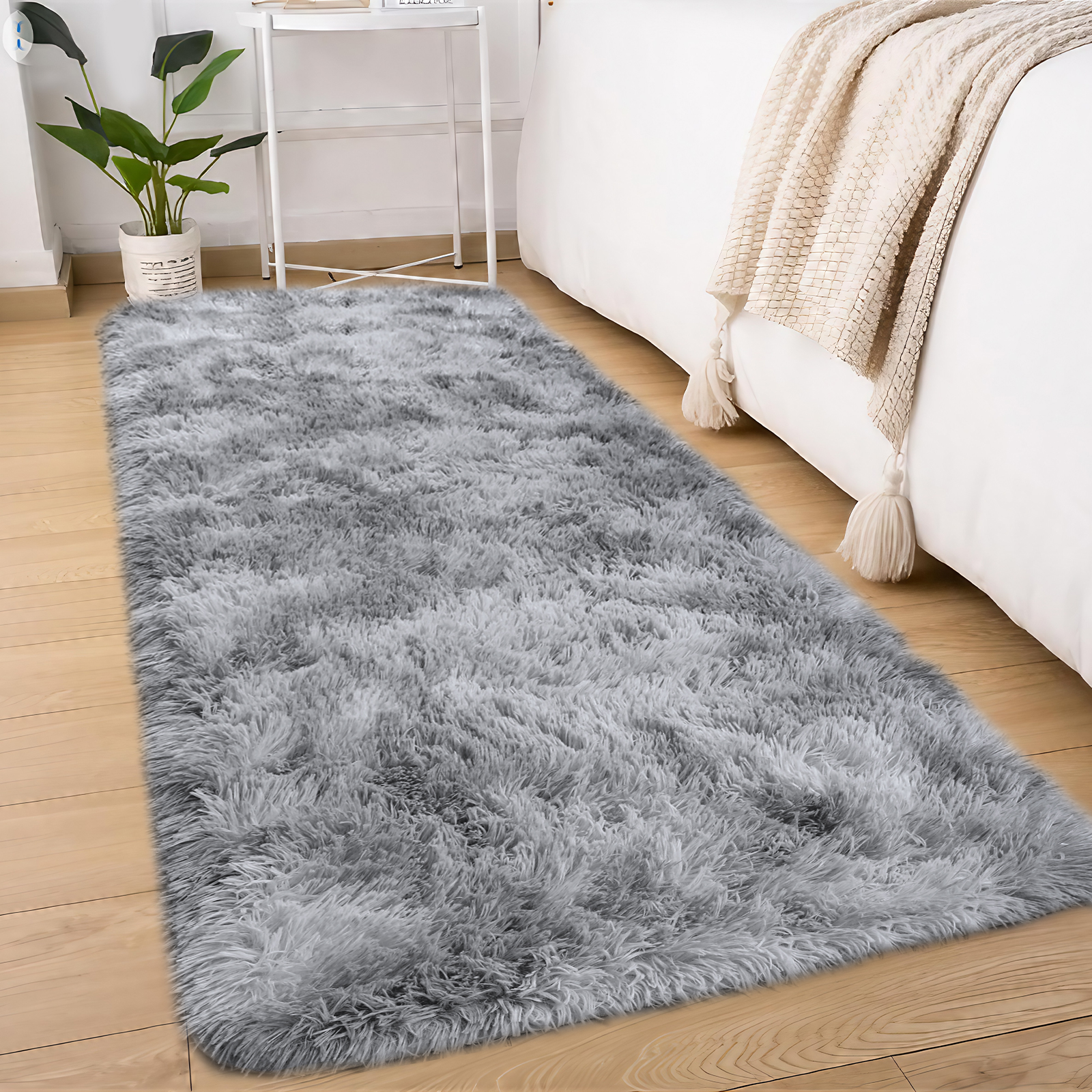 Sour Lemon Rugs Living Room, Grey Runner rug for Bedroom, Washable Anti Slip Fluffy Rug Shaggy Soft Modern Floor Carpets Mat Beside Rugs for Kids Hallway Living Room