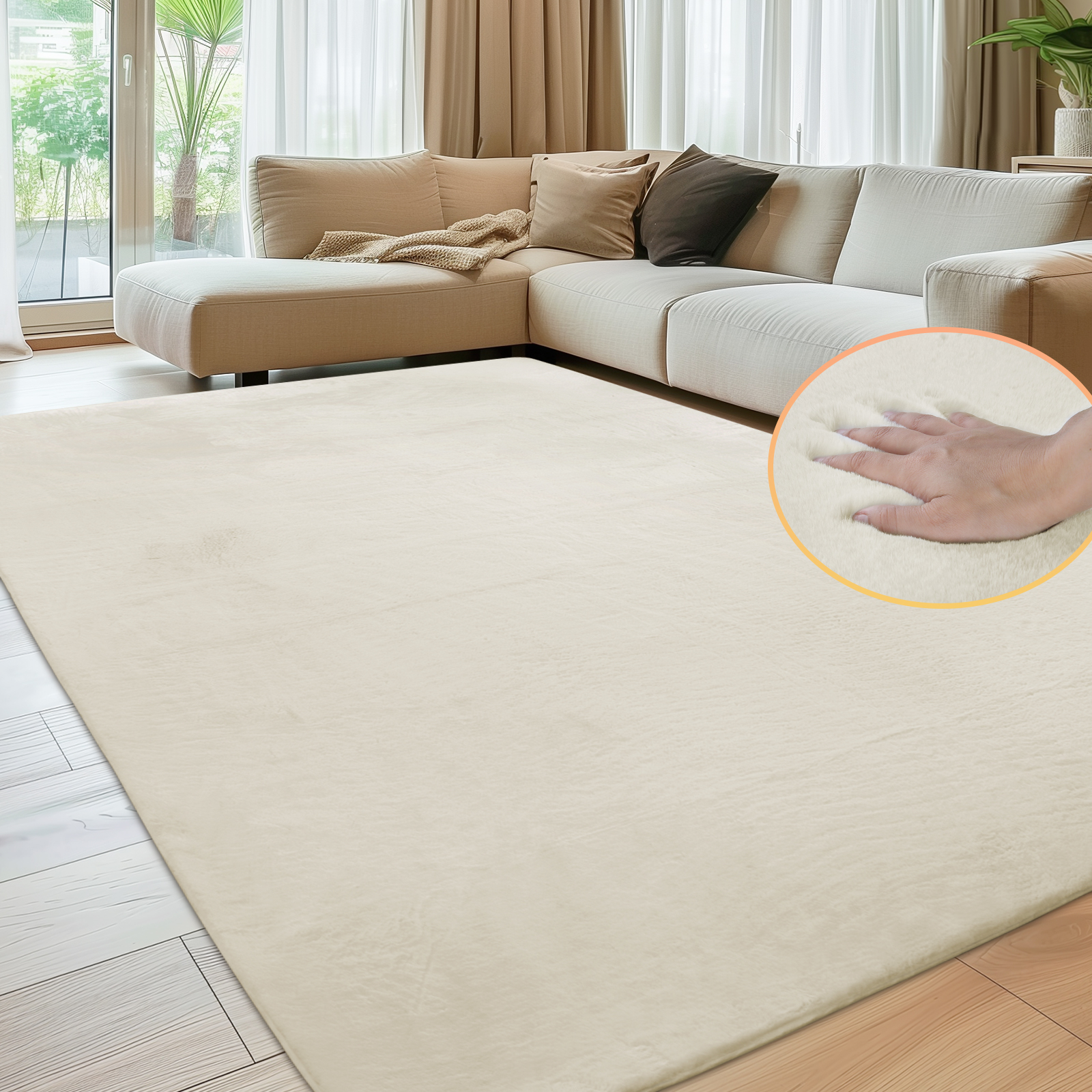 Sour Lemon Soft Rugs Living Room, Faux Rabbit Fur Rug Cream Area Rugs for Bedroom Rug, Luxury Anti Slip Rug Large Smooth Floor Carpet Short Pile Area Rug for Living Room, Bedroom, Kids Room Milky White