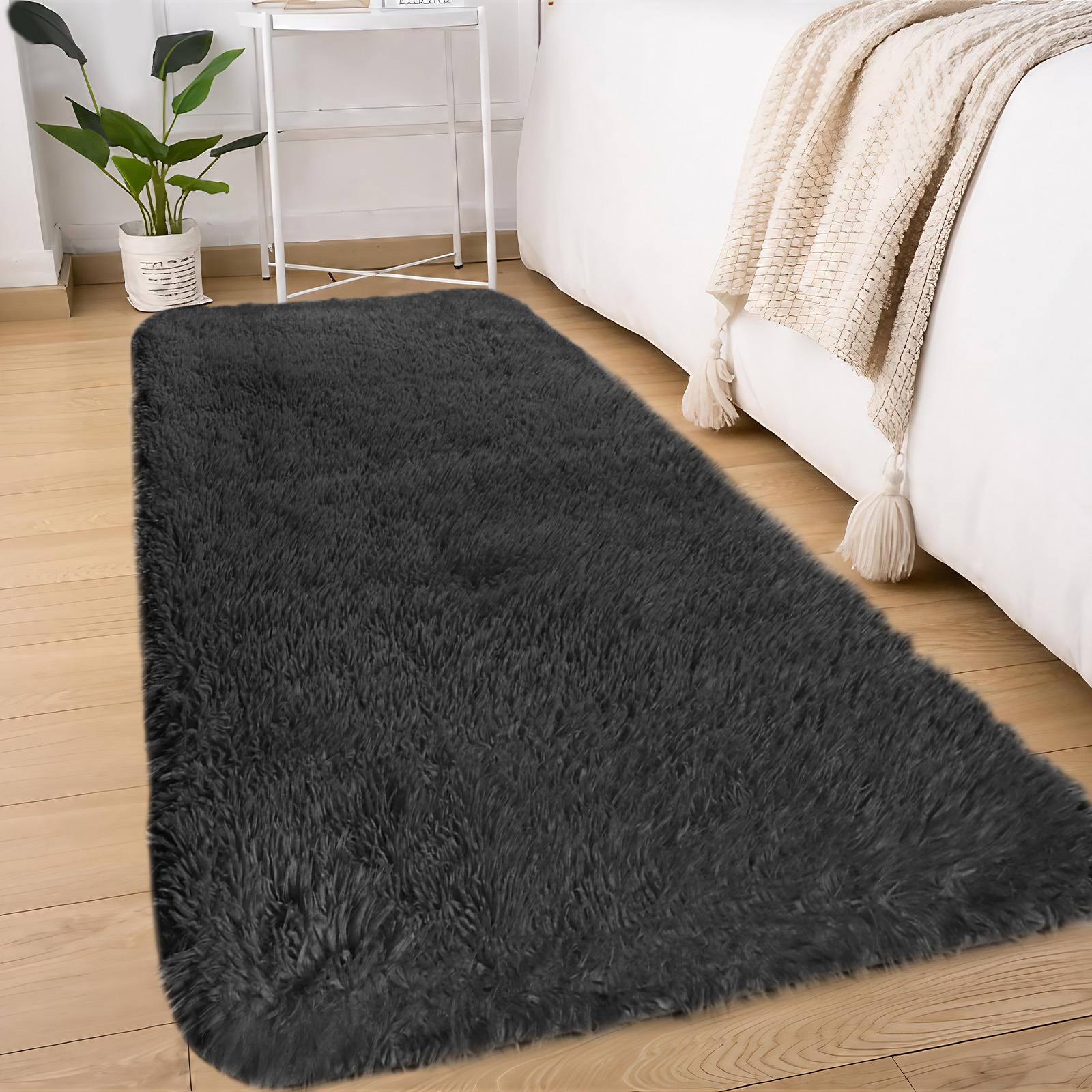 Sour Lemon Rugs Living Room, Black Runner rug for Bedroom, Washable Anti Slip Fluffy Rug Shaggy Soft Modern Floor Carpets Mat Beside Rugs for Kids Hallway Living Room