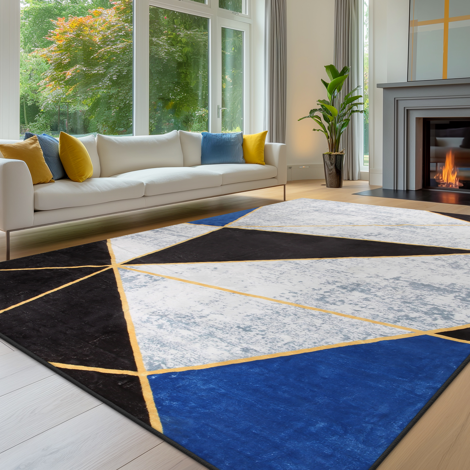 Sour Lemon Rugs Living Room Large – Machine Washable Rug – Area Rugs for Bedroom – Large Boho Rug Vintage Rugs Anti Slip Fluffy Carpet for Living Room, Bedroom